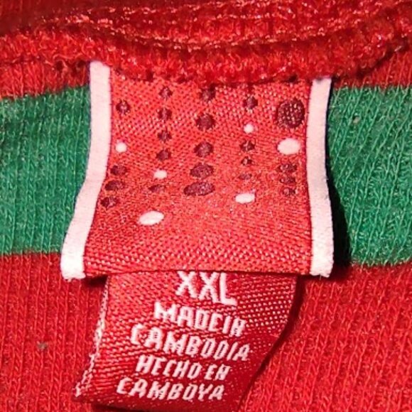 CRAZY EIGHT ELF PAJAMAS  RED AND GREEN ONE PIECE, SNAP FRONT ADULT SIZE XXL - Picture 7 of 11